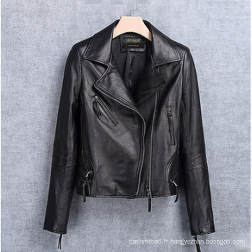 Veste de moto en cuir véritable pour femme